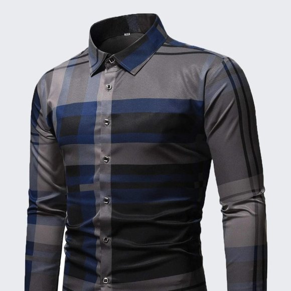 MODA ME COUTURE Other - Business Casual Blue Men's Plaid Print Shirt